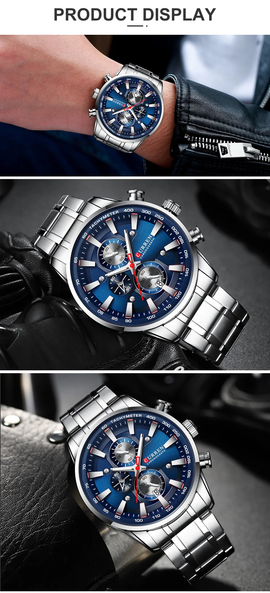 CURREN Men's Sport Chronograph Quartz Watch — Waterproof Stainless Steel