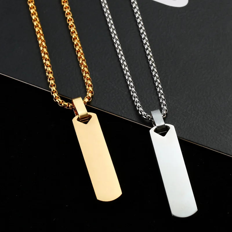 Men's Personalised Bar Pendant Necklace — Stainless Steel Minimalist Custom Jewellery Gift