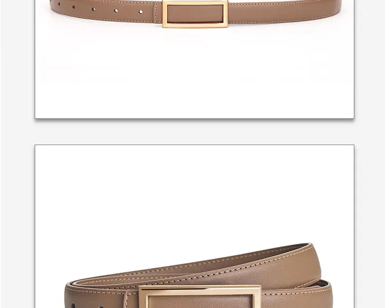 Women's Genuine Leather Belt — Metal Buckle Strap for Jeans & Dresses