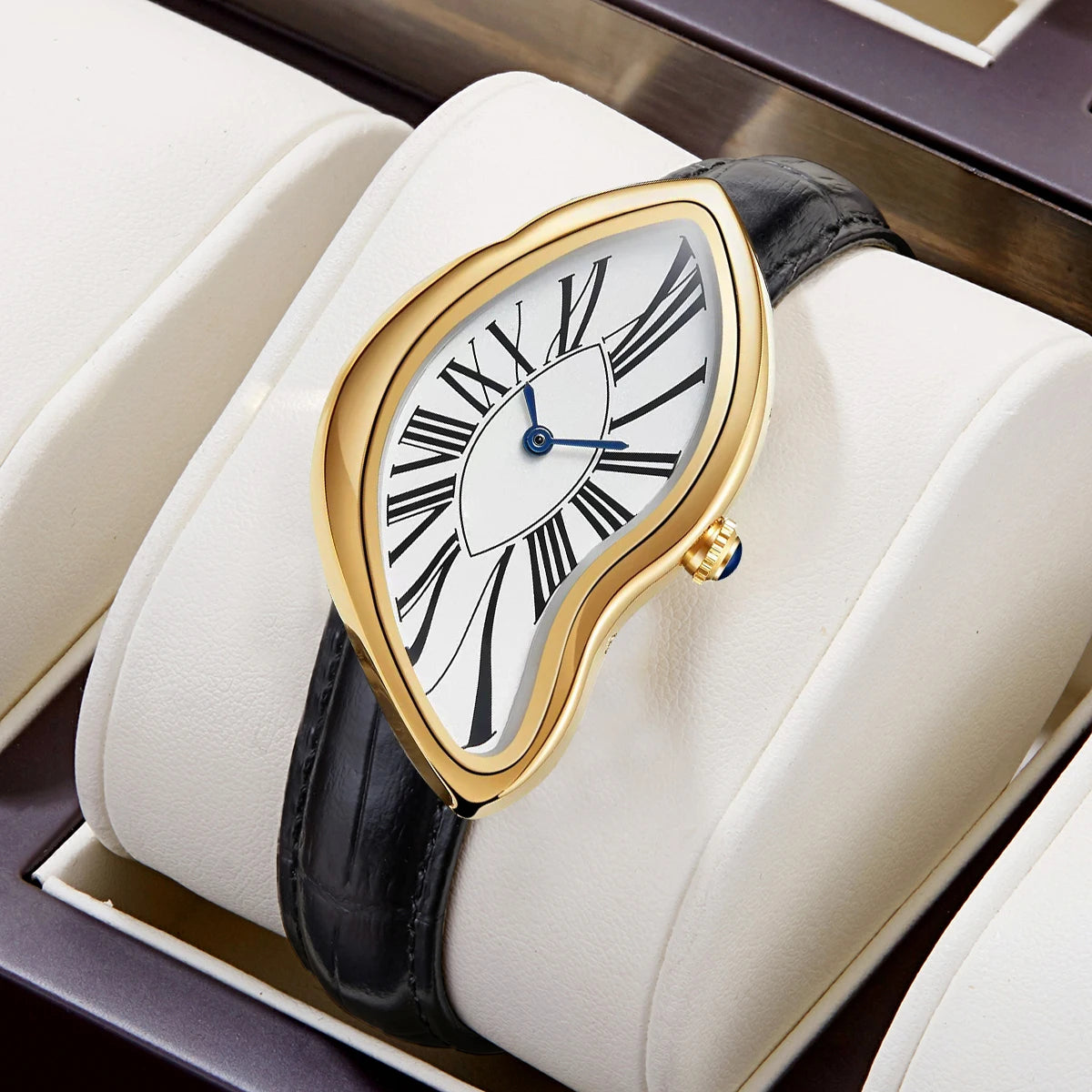 Women's Retro Y2K Irregular Creative Alloy Case Leather Strap Quartz Watch
