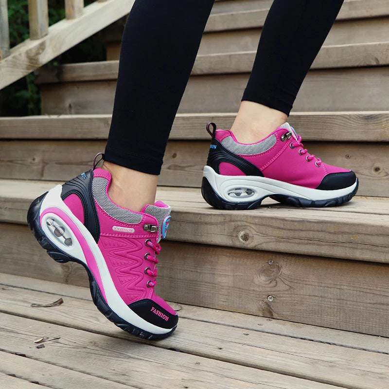 Women's PU-EVA Breathable Platform Lace-Up Walking Sneakers