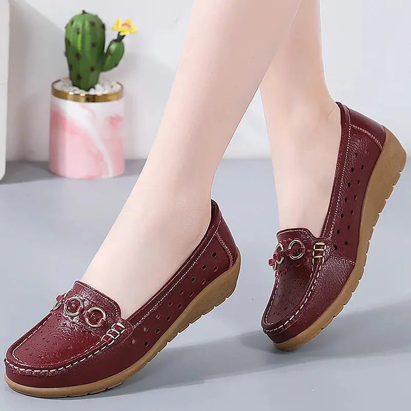 TrenLux Wear Women's Breathable Hollow Wedge Loafer Pumps — Slip-On Leather Flats, Sizes 35–44 TrenLux Wear