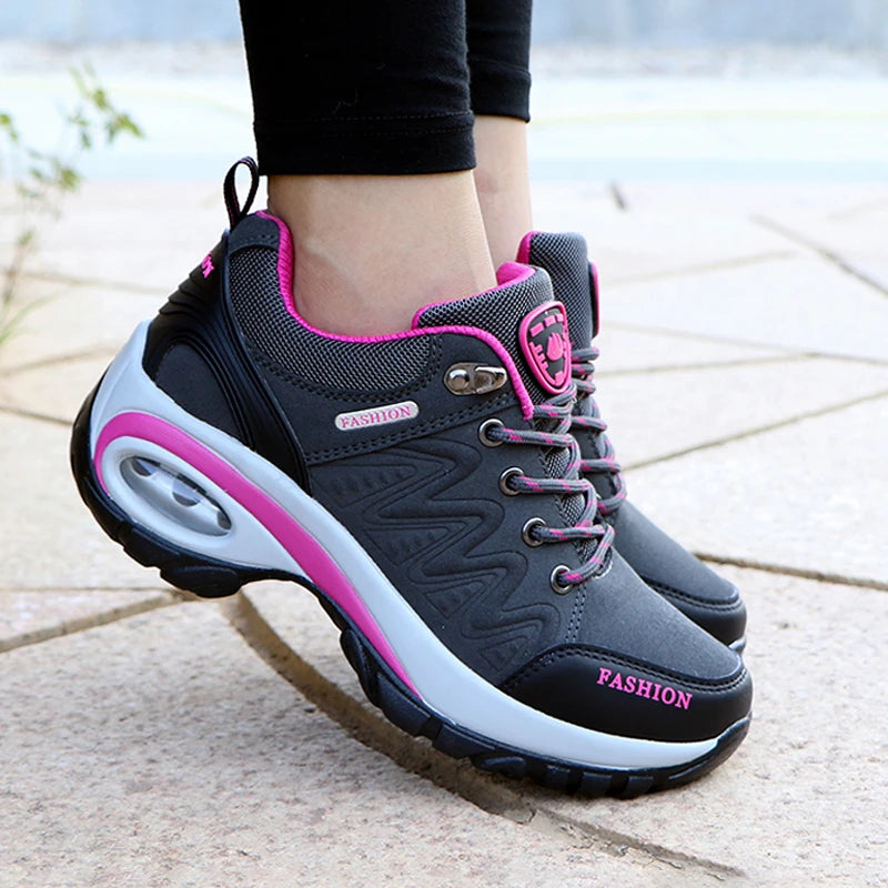 Women's PU-EVA Breathable Platform Lace-Up Walking Sneakers