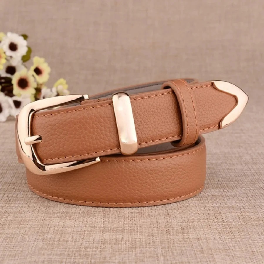 Women's Vintage Pin Buckle PU Leather Trouser Belt — Solid Casual Waistband