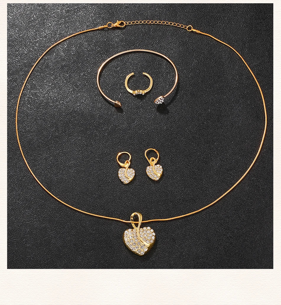 Women's Rhinestone Quartz Watch & Jewellery Set — Ring, Necklace & Earrings Luxury Gift