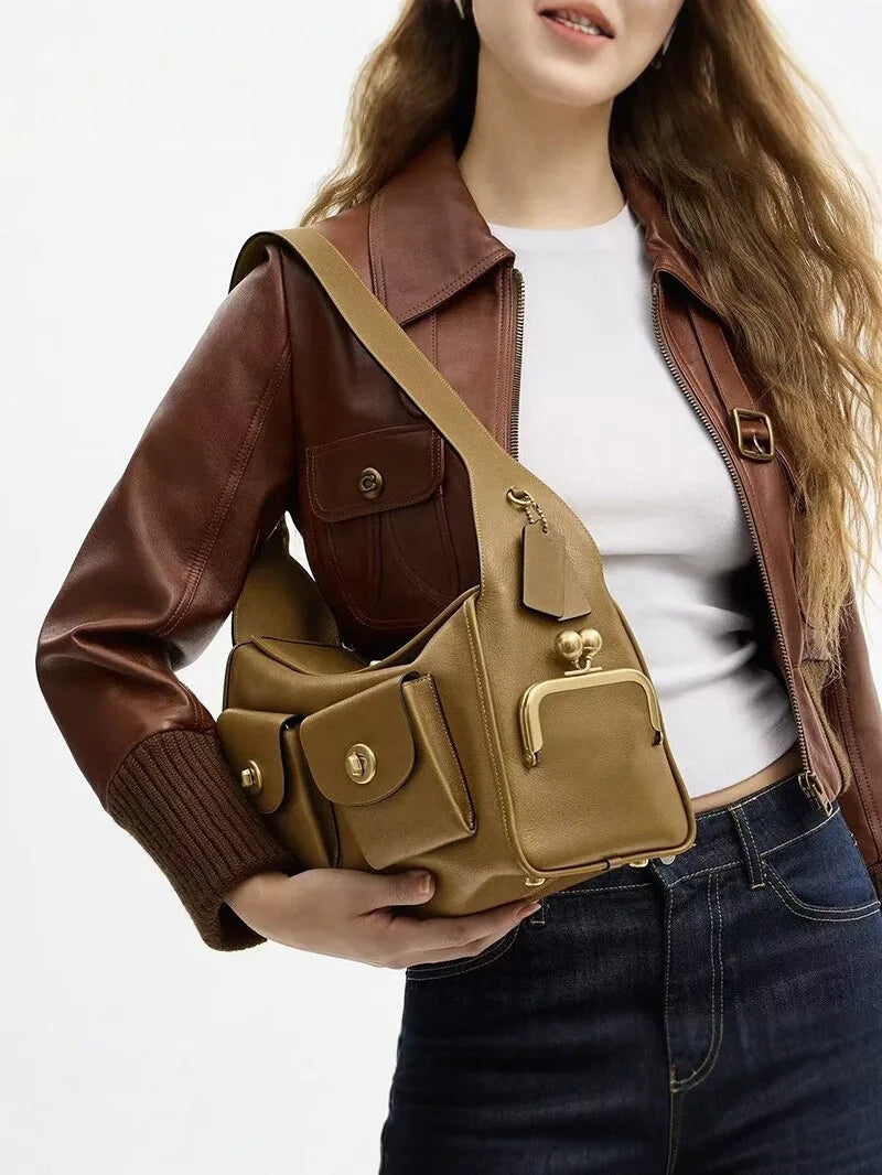 Women's Vintage PU Leather Shoulder Bag — Large Capacity Multi-Pocket Zipper Commuting Bag