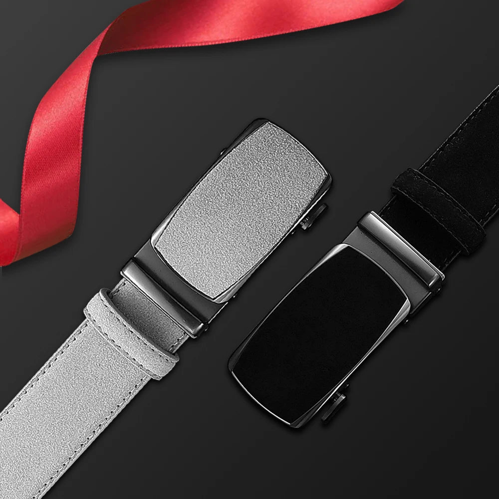 Men's Genuine Leather Belt — Automatic Buckle Adjustable Business Waistband (28–46")