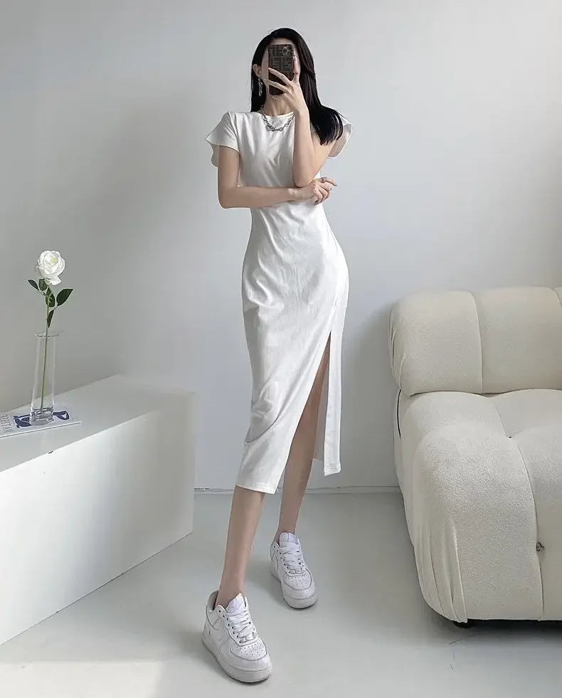 Women's Casual Y2K Asymmetrical Cotton Midi Dress