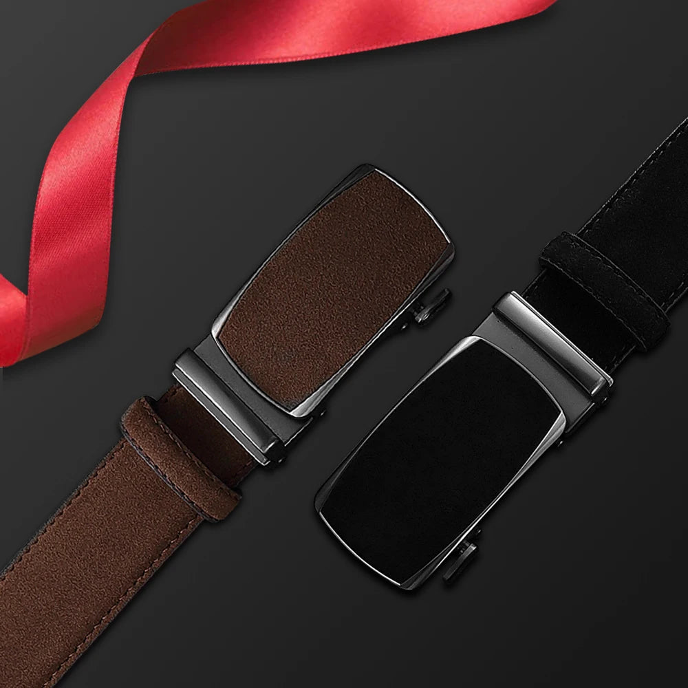 Men's Genuine Leather Belt — Automatic Buckle Adjustable Business Waistband (28–46")