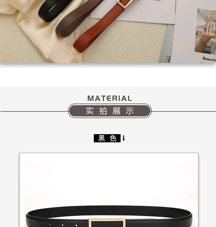Women's Genuine Leather Belt — Metal Buckle Strap for Jeans & Dresses