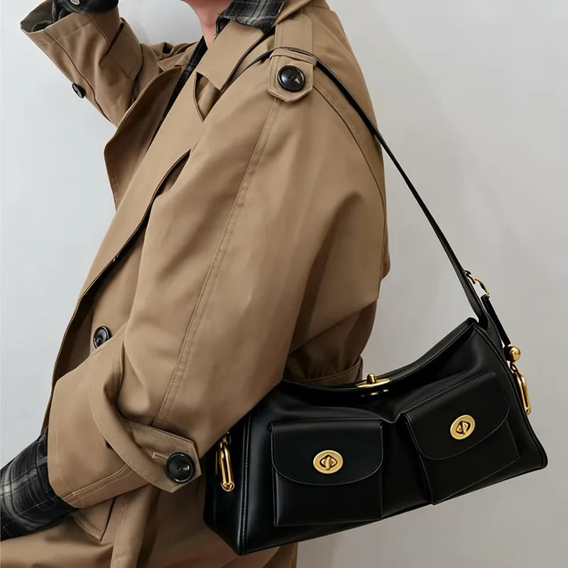 Women's Vintage PU Leather Shoulder Bag — Large Capacity Multi-Pocket Zipper Commuting Bag