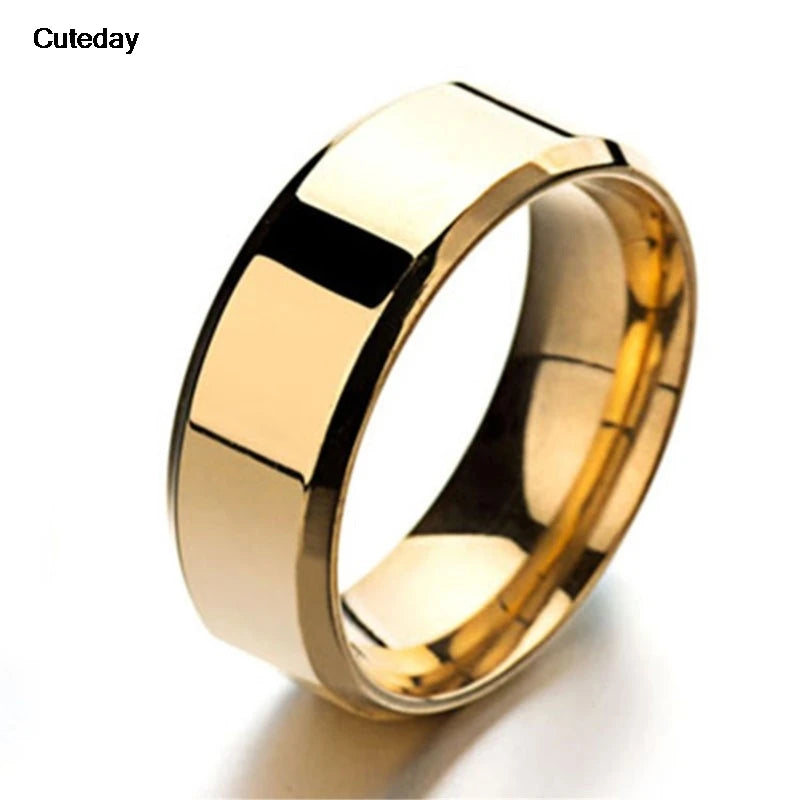 Men's Stainless Steel Band Rings — Black, Gold & Silver Simple Wedding Bands (US Sizes 6–13)