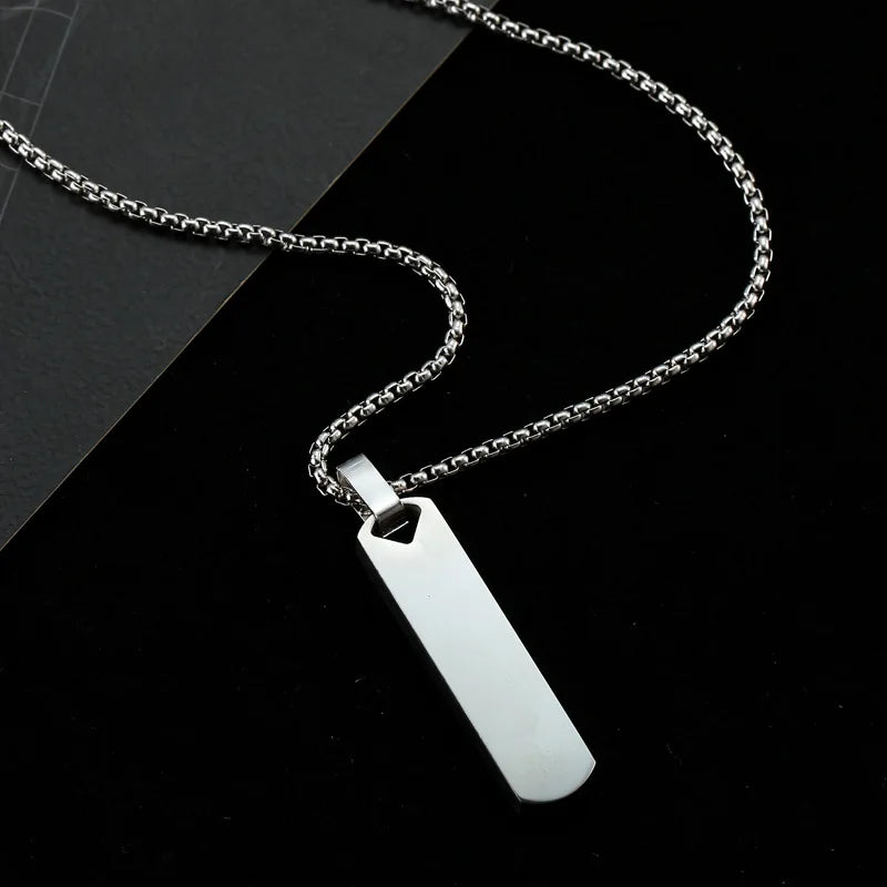 Men's Personalised Bar Pendant Necklace — Stainless Steel Minimalist Custom Jewellery Gift