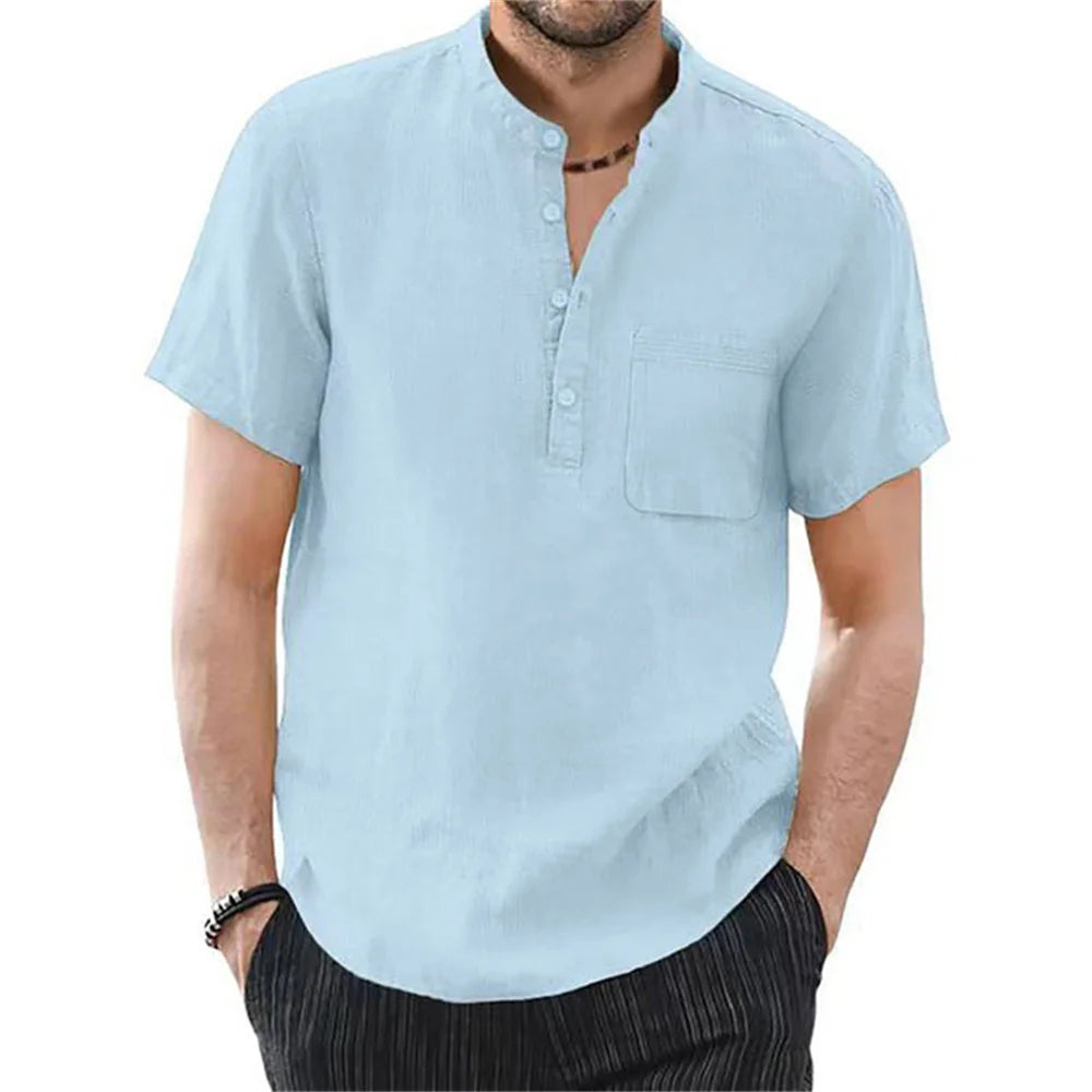 Men's Cotton Linen Short Sleeve Shirt — Breathable Casual Summer Top