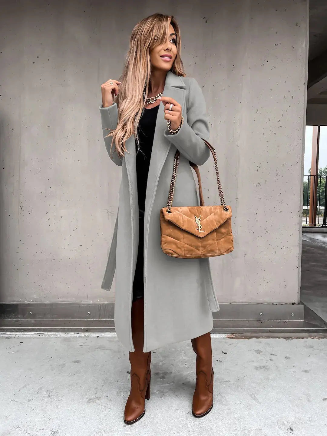 TrenLux Wear Women's Solid Woolen Lapel Coat — Long Sleeve Loose Fit Autumn Winter Coat TrenLux Wear