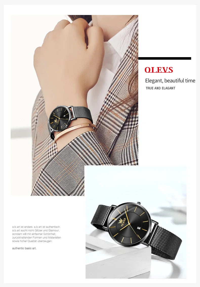 OLEVS Women's Rose Gold Quartz Watch — Luxury Stainless Steel Bracelet Gift Set