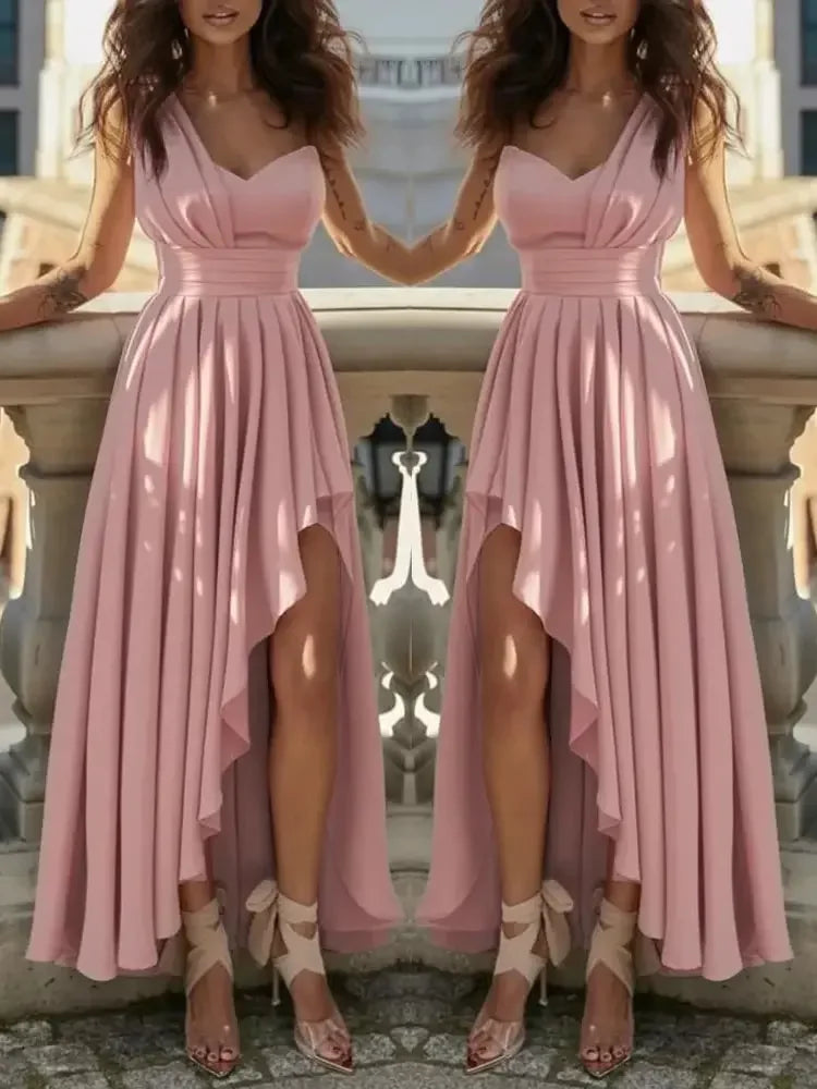 Women's Polyester A-Line Deep V-Neck Cocktail Party Gown