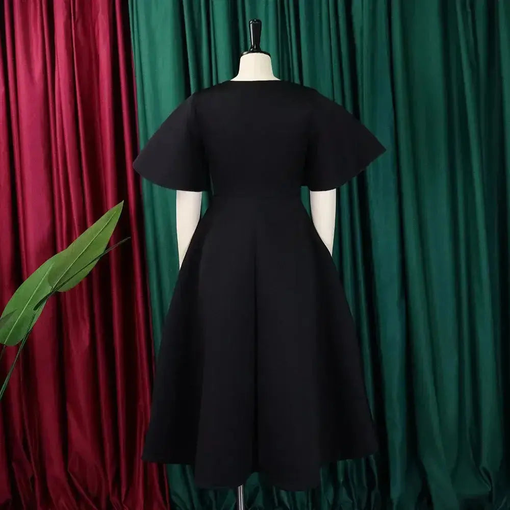 TrenLux Wear Women's Polyester High Waist Flare Sleeve Pleated A-Line Midi Dress The Glow Sanctuary