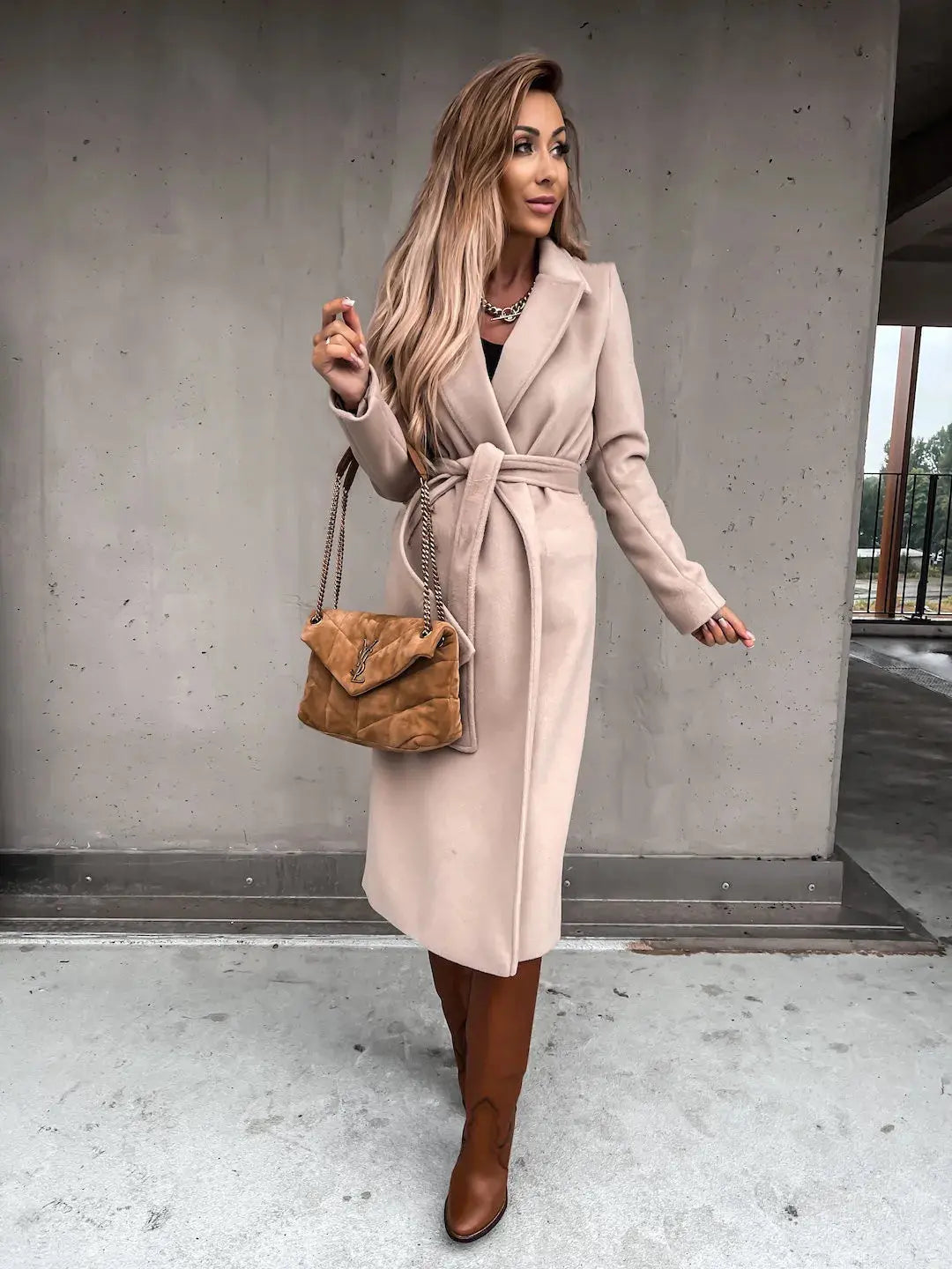 TrenLux Wear Women's Solid Woolen Lapel Coat — Long Sleeve Loose Fit Autumn Winter Coat TrenLux Wear