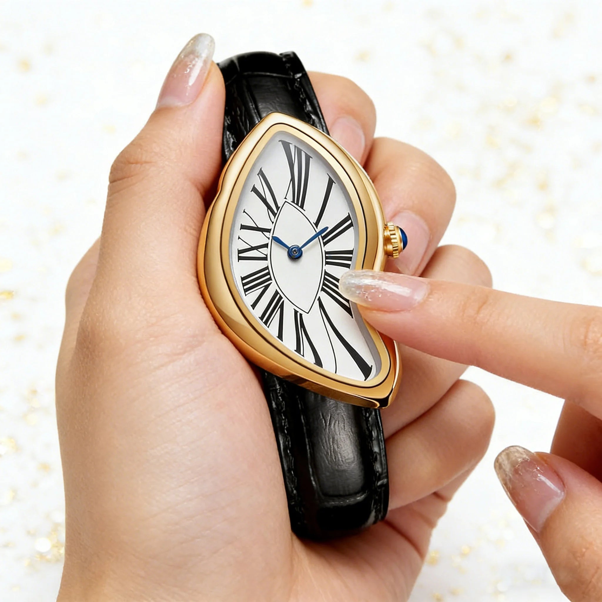 Women's Retro Y2K Irregular Creative Alloy Case Leather Strap Quartz Watch