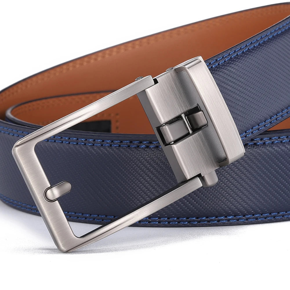 Men's Leather Belt — Automatic Buckle Carbon Fibre Pattern Luxury Strap
