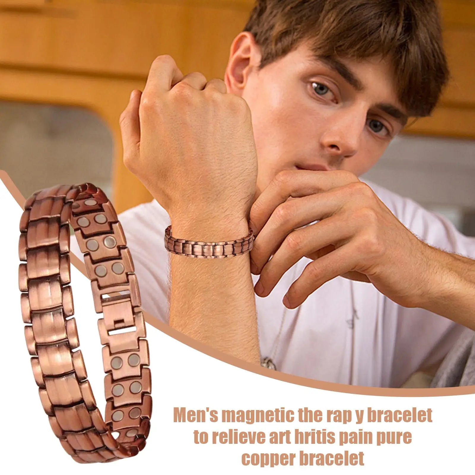 Men's Magnetic Copper Bracelet — Tin Gold Adjustable Sports & Outdoor Jewellery (21 cm)
