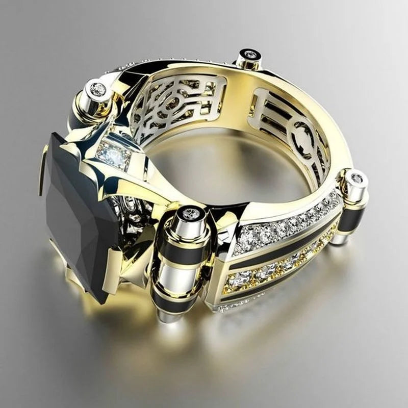 Men's Vintage Gothic Stainless Steel Ring — Gold Colour Fidget Cocktail Ring Indian Jewellery