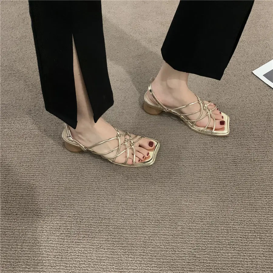 Women's Low Heel Open Toe Sandals — Gladiator Style Party & Wedding Shoes