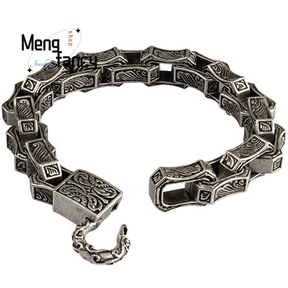 Men's Retro Hip-Hop Handcrafted Bracelet — 925 Sterling Silver Punk Fashion Jewellery