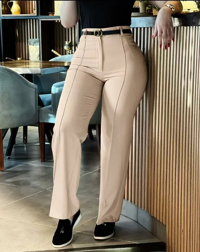 TrendLux Women's High Waist Straight Leg Work Pants – Slim Fit Elegant Trousers