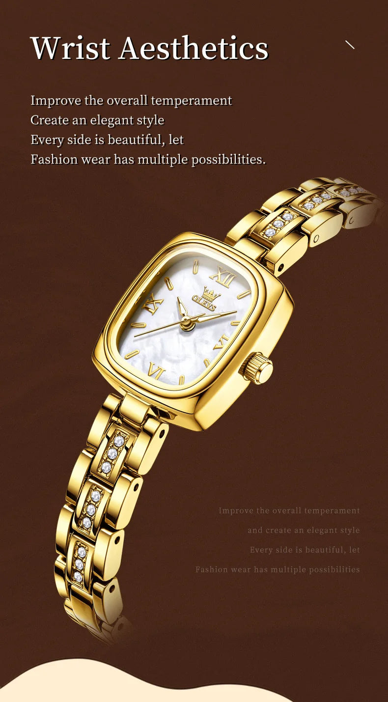 OLEVS Women's Luxury Square Bracelet Luminous Waterproof Quartz Dress Watch