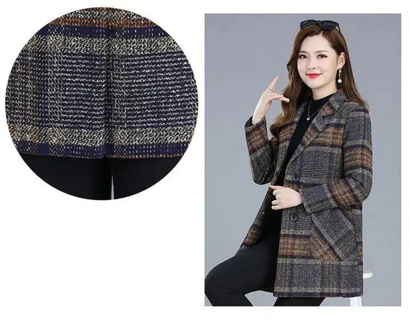 TrenLux Wear Women's Plaid Woolen Overcoat — Elegant Double-Breasted Autumn Winter Coat TrenLux Wear