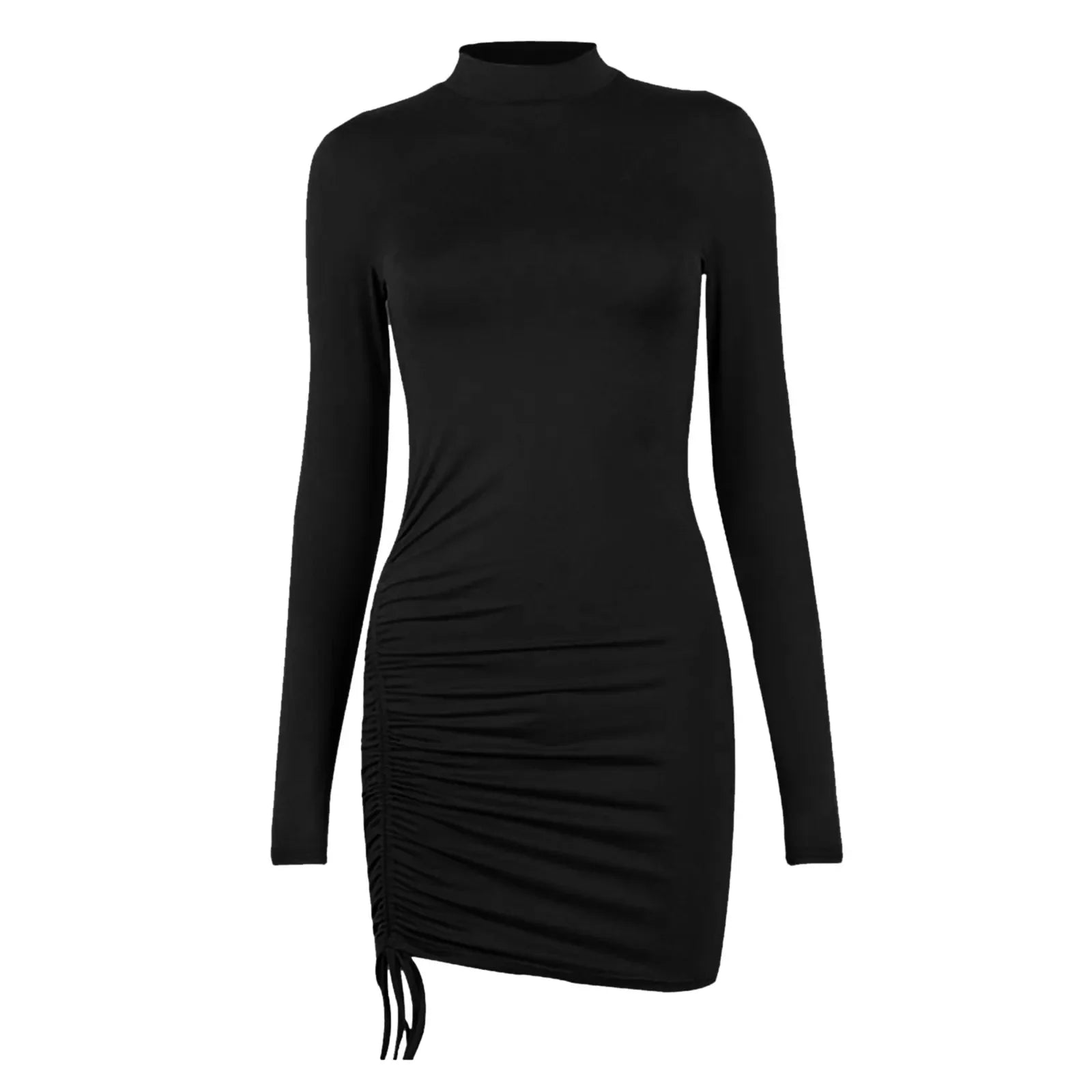 Women's Polyester-Spandex Drawstring O-Neck Bodycon Dress