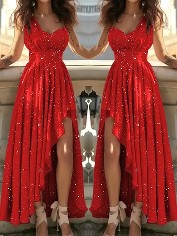 Women's Polyester A-Line Deep V-Neck Cocktail Party Gown