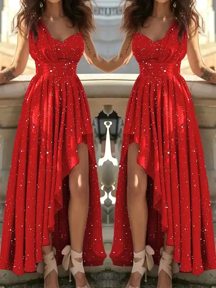 Women's Polyester A-Line Deep V-Neck Cocktail Party Gown