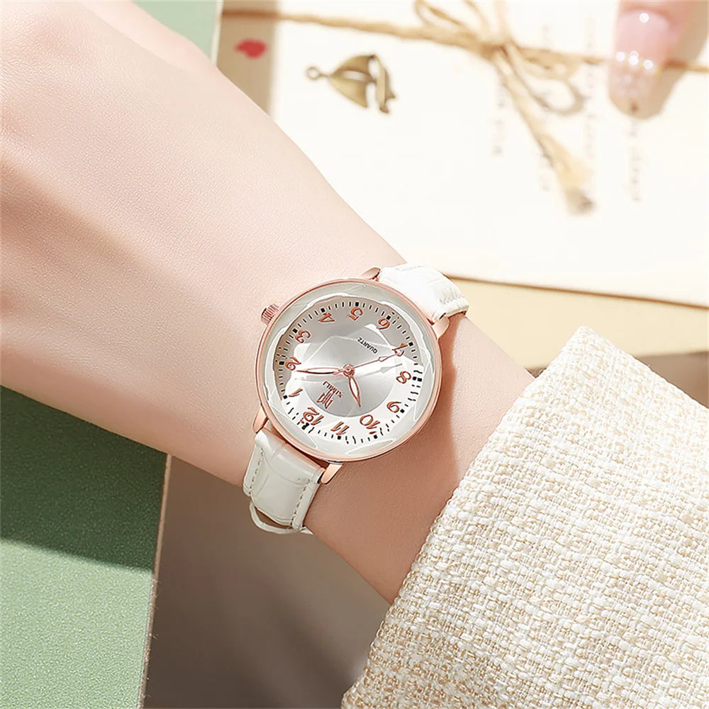 Women's Simple Casual Leather Quartz Watch — Arabic Numeral Business Wristwatch