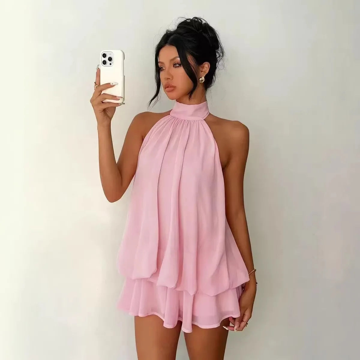 Women's Polyester Backless Slim-Fit A-Line Beach Dress