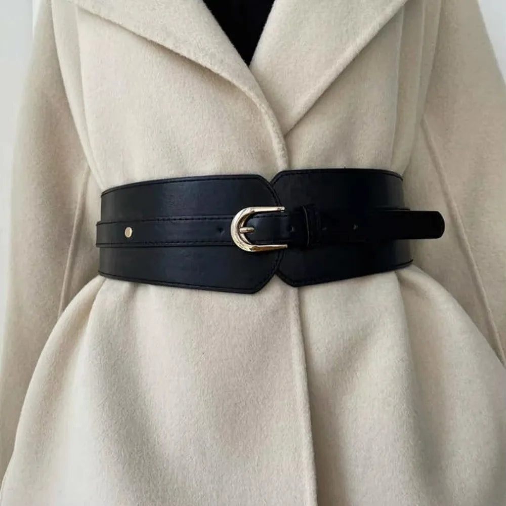 Women's Adjustable Corset Waist Belt — Wide PU Leather Cummerbund Waistband