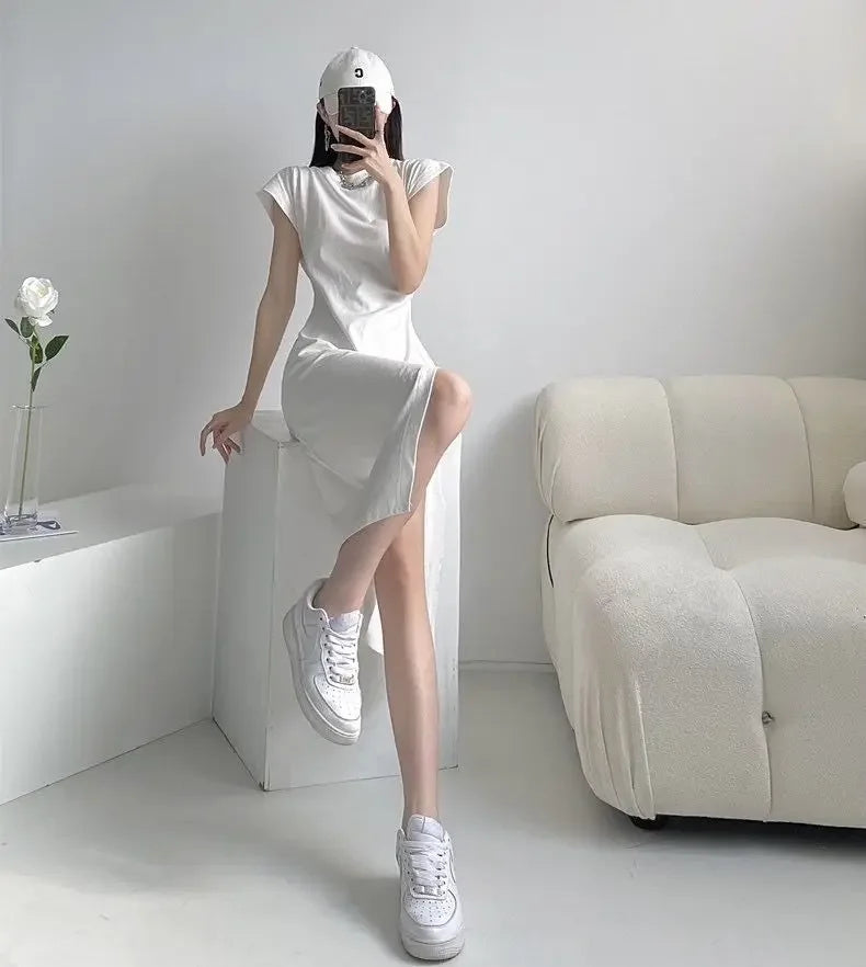 Women's Casual Y2K Asymmetrical Cotton Midi Dress