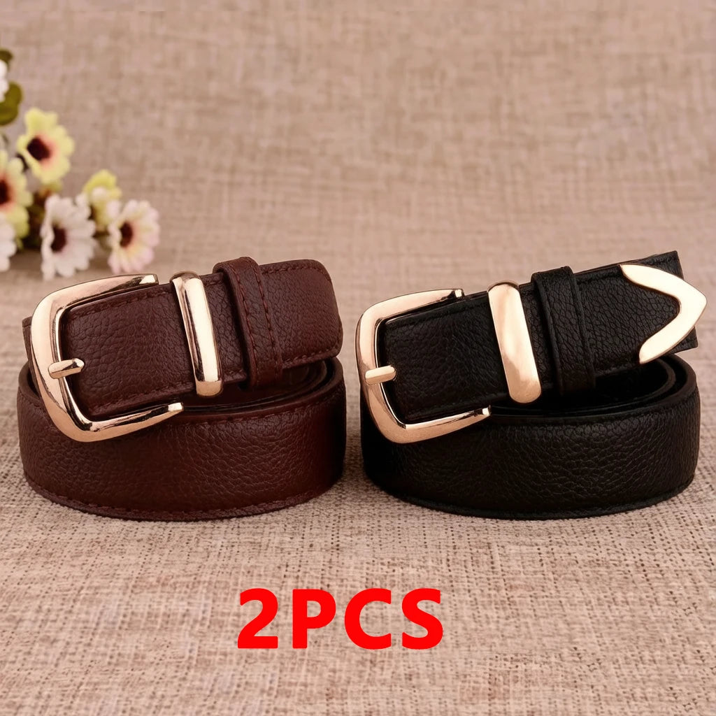 Women's Vintage Pin Buckle PU Leather Trouser Belt — Solid Casual Waistband