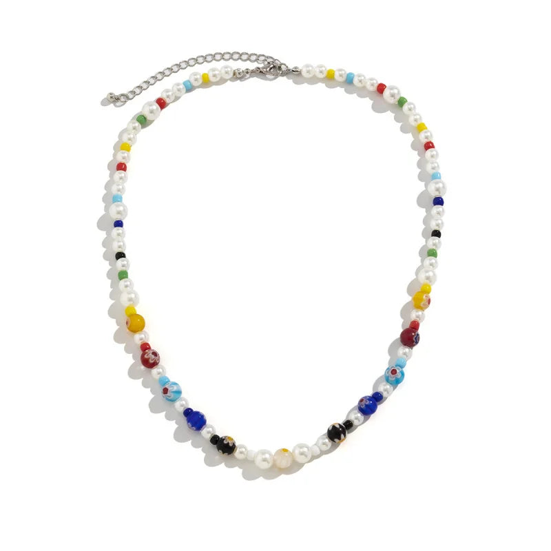 Men's Glass Flower Beaded Choker Necklace — Hip-Hop Gothic Punk Layered Pendant Chain