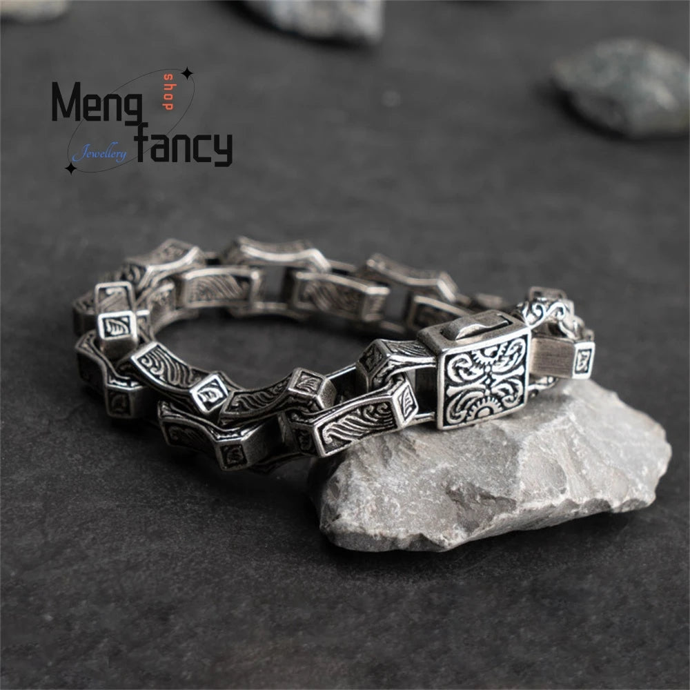 Men's Retro Hip-Hop Handcrafted Bracelet — 925 Sterling Silver Punk Fashion Jewellery