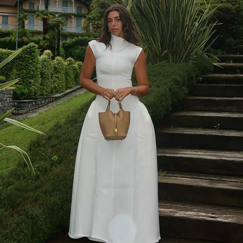 Women's Polyester Sleeveless Solid A-Line Prom & Party Dress