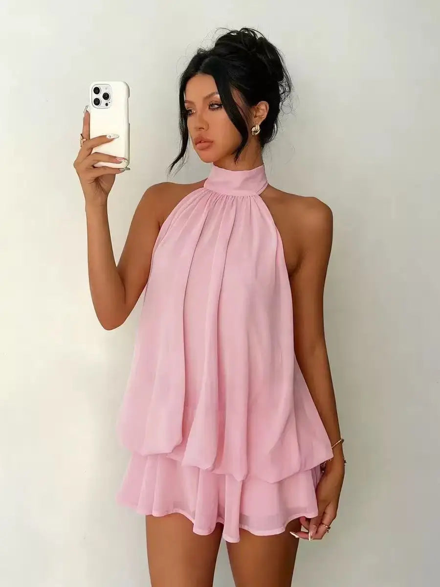 Women's Polyester Backless Slim-Fit A-Line Beach Dress