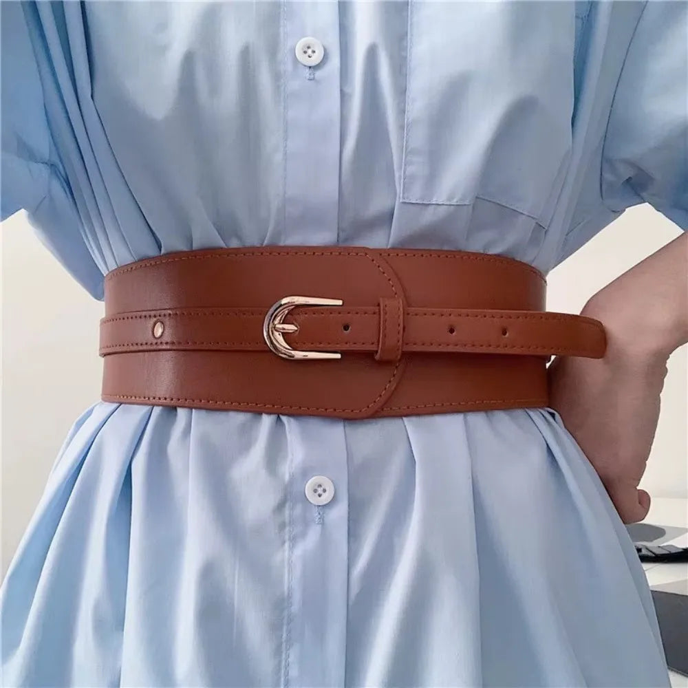 Women's Adjustable Corset Waist Belt — Wide PU Leather Cummerbund Waistband