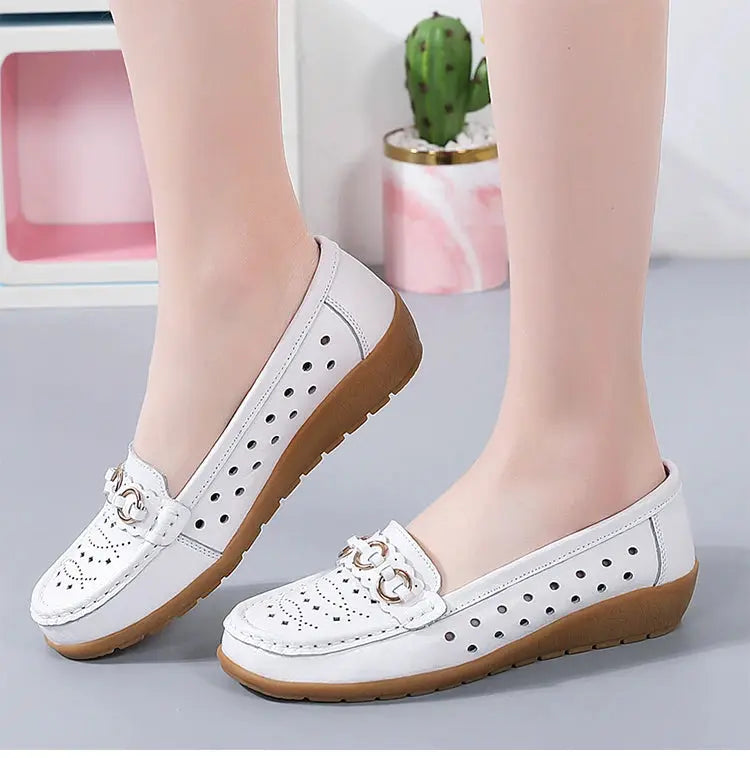 TrenLux Wear Women's Breathable Hollow Wedge Loafer Pumps — Slip-On Leather Flats, Sizes 35–44 TrenLux Wear