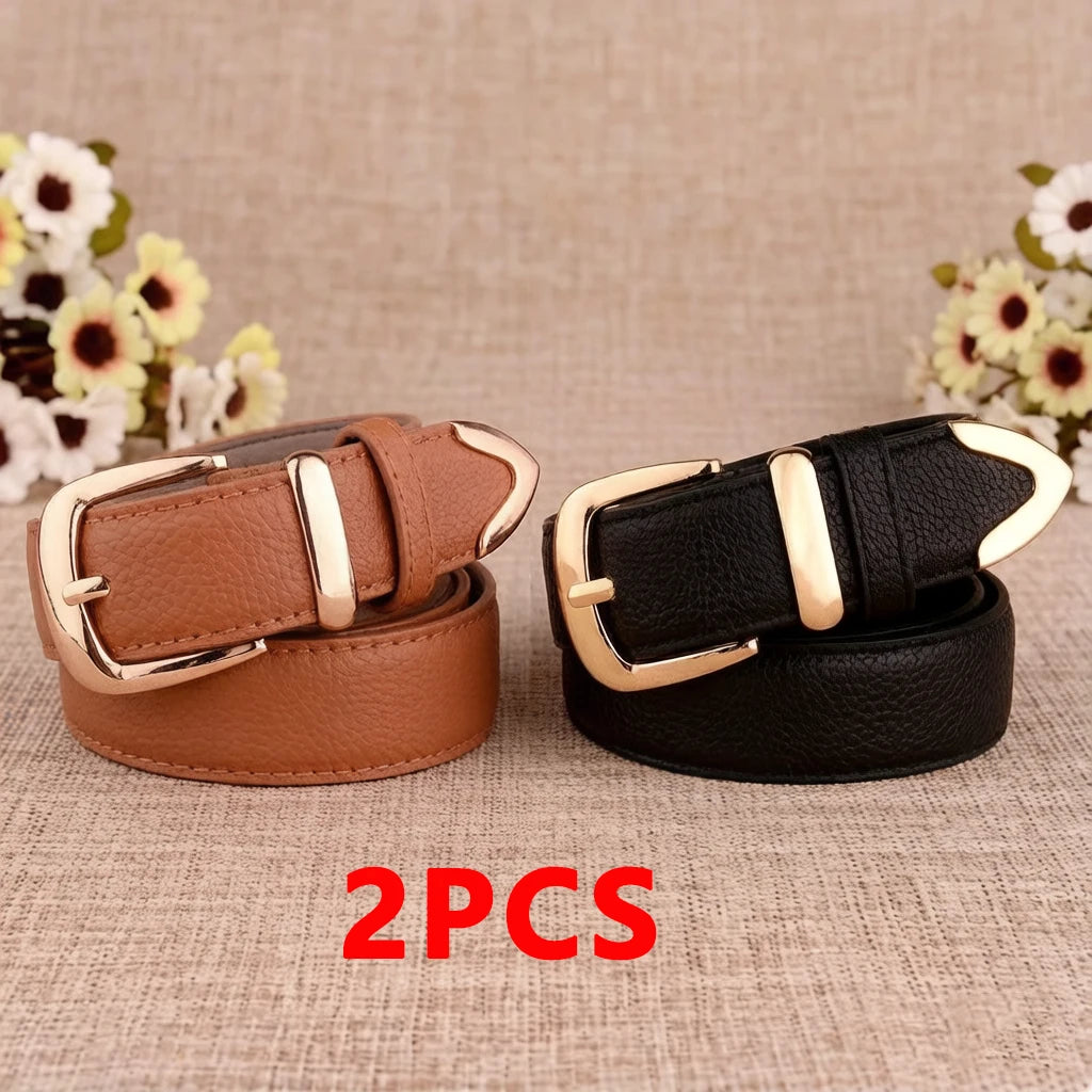Women's Vintage Pin Buckle PU Leather Trouser Belt — Solid Casual Waistband