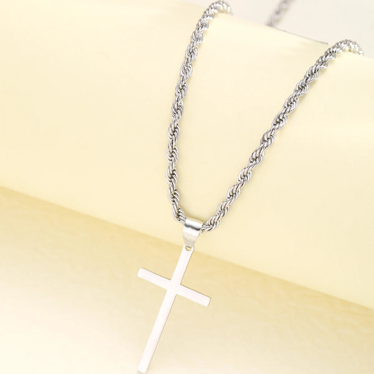 Men's Stainless Steel Cross Pendant Necklace — Minimalist Gold Colour Rope Chain Choker