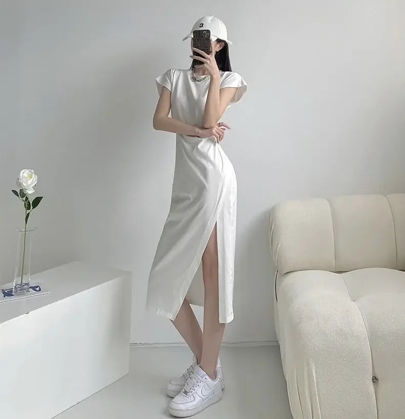 Women's Casual Y2K Asymmetrical Cotton Midi Dress