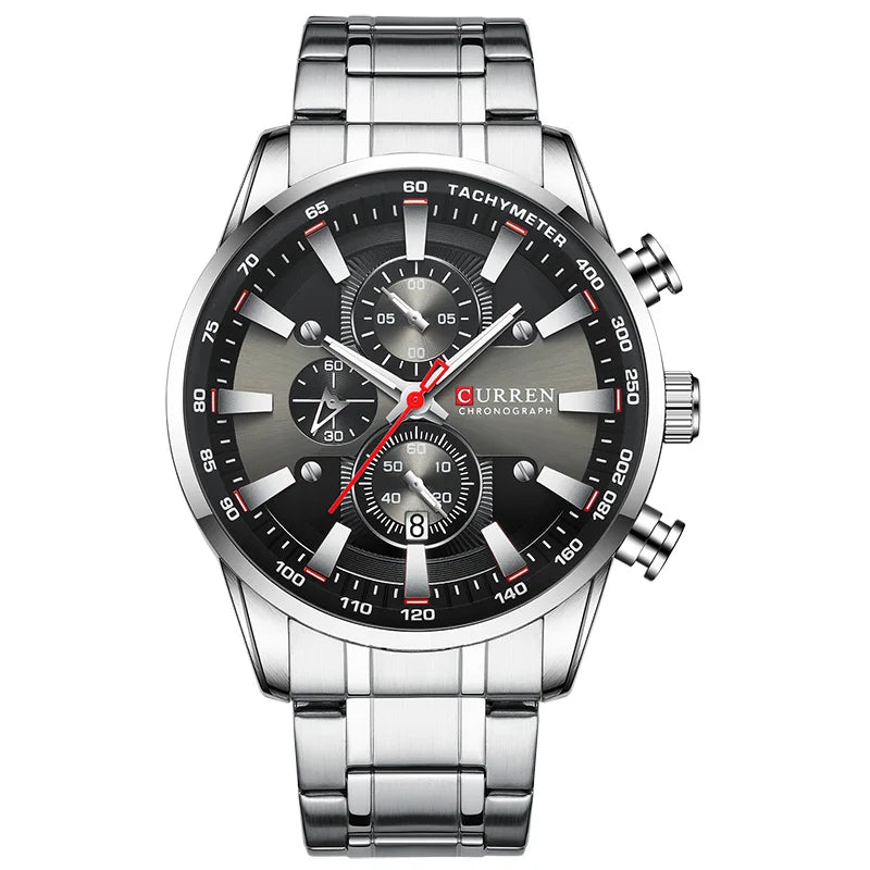 CURREN Men's Sport Chronograph Quartz Watch — Waterproof Stainless Steel